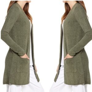 Barefoot Dreams Ultra Lite Knit Hooded Cardigan Cozy Soft Large Pockets 2XL